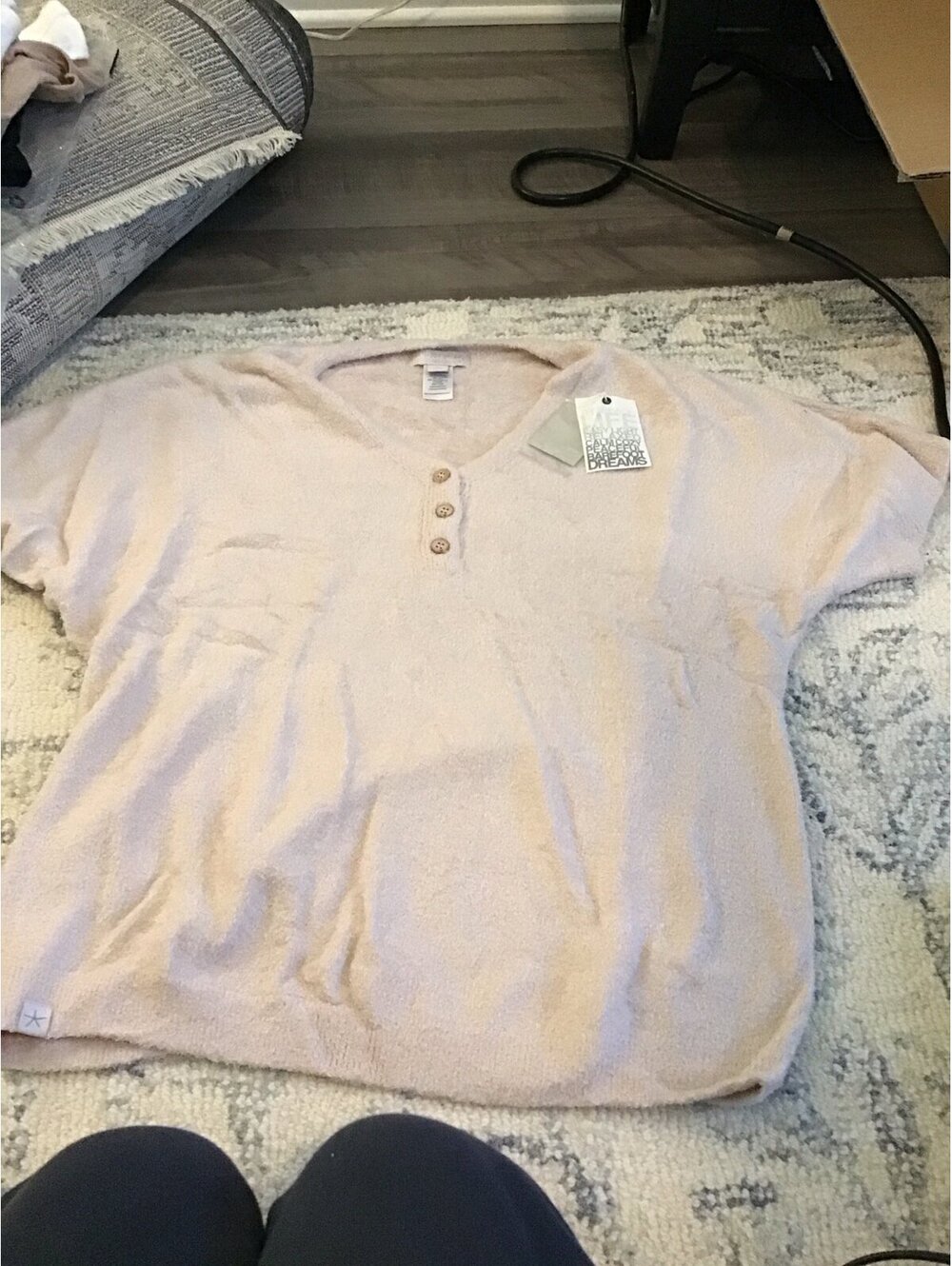 Barefoot dreams cozychic lite, short sleeve, dolman Henley, large, new